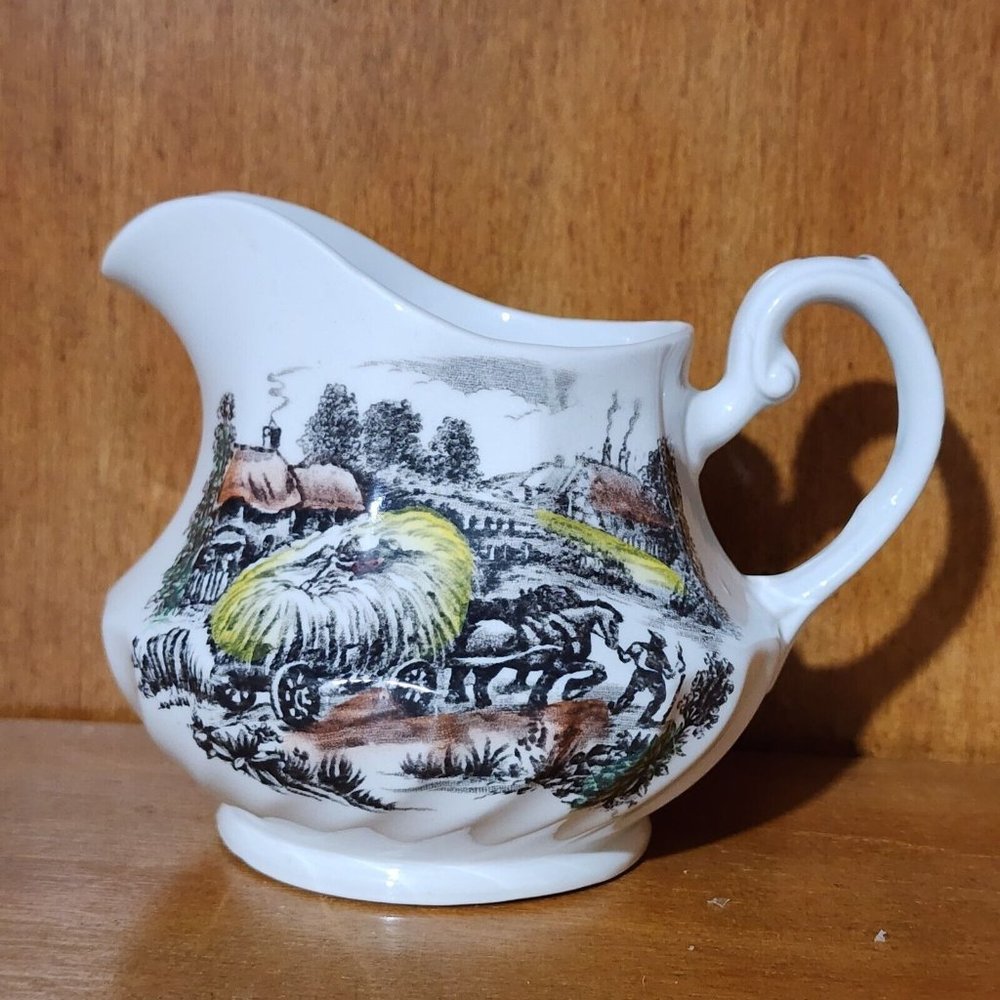 Staffordshire Yorkshire Multicolor Ironstone Creamer English farm 10oz